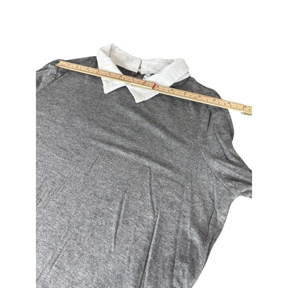 Gray & White 3/4 Sleeve Two-Tone Tunic Top With Collar Size S - Picture 8 of 10